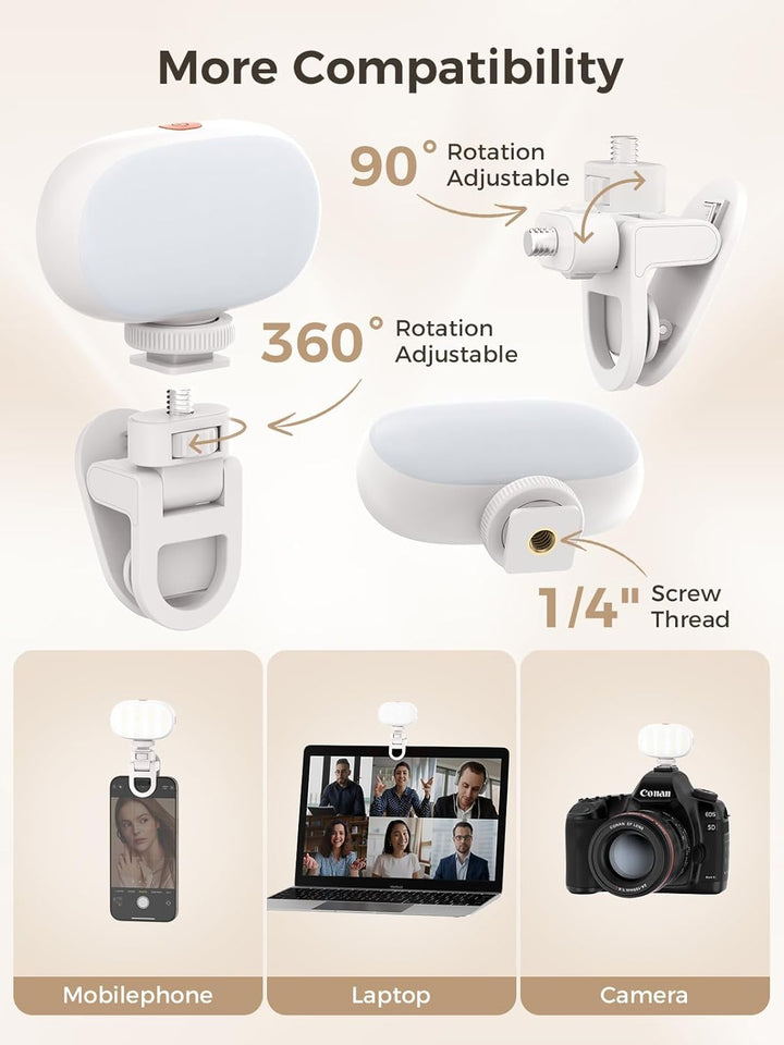 Smiling Shark Mini Foto Licht, Tragbar Selfie Licht mit Clip Wiederaufladbar CRI 95+ Dimmbar 3 Farbe