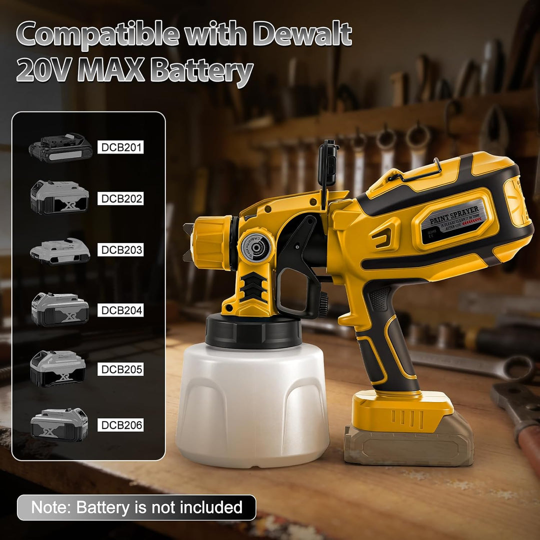 Akku Farbspritzgerät mit LED-Leuchte für Dewalt 20V-Akku (ohne Batterie) | 200 W, Elektro Farbsprühs