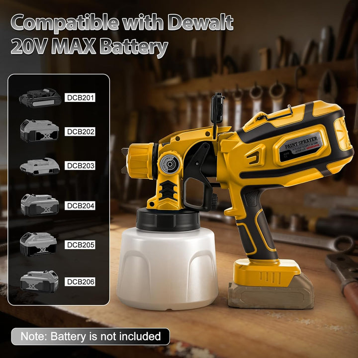 Akku Farbspritzgerät mit LED-Leuchte für Dewalt 20V-Akku (ohne Batterie) | 200 W, Elektro Farbsprühs
