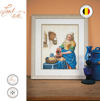 Lanarte Zählmusterpackung Milchmädchen Leinen Kreuzstichpackung, Baumwolle, Mehrfarbig, 36 x 45 x 0.
