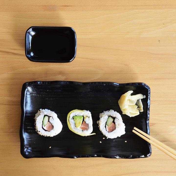 8-tlg. Sushi Geschirr Set für 2 Personen schwarz - Sushi Servierset mit 2x Sushiteller, Dip-Schälche