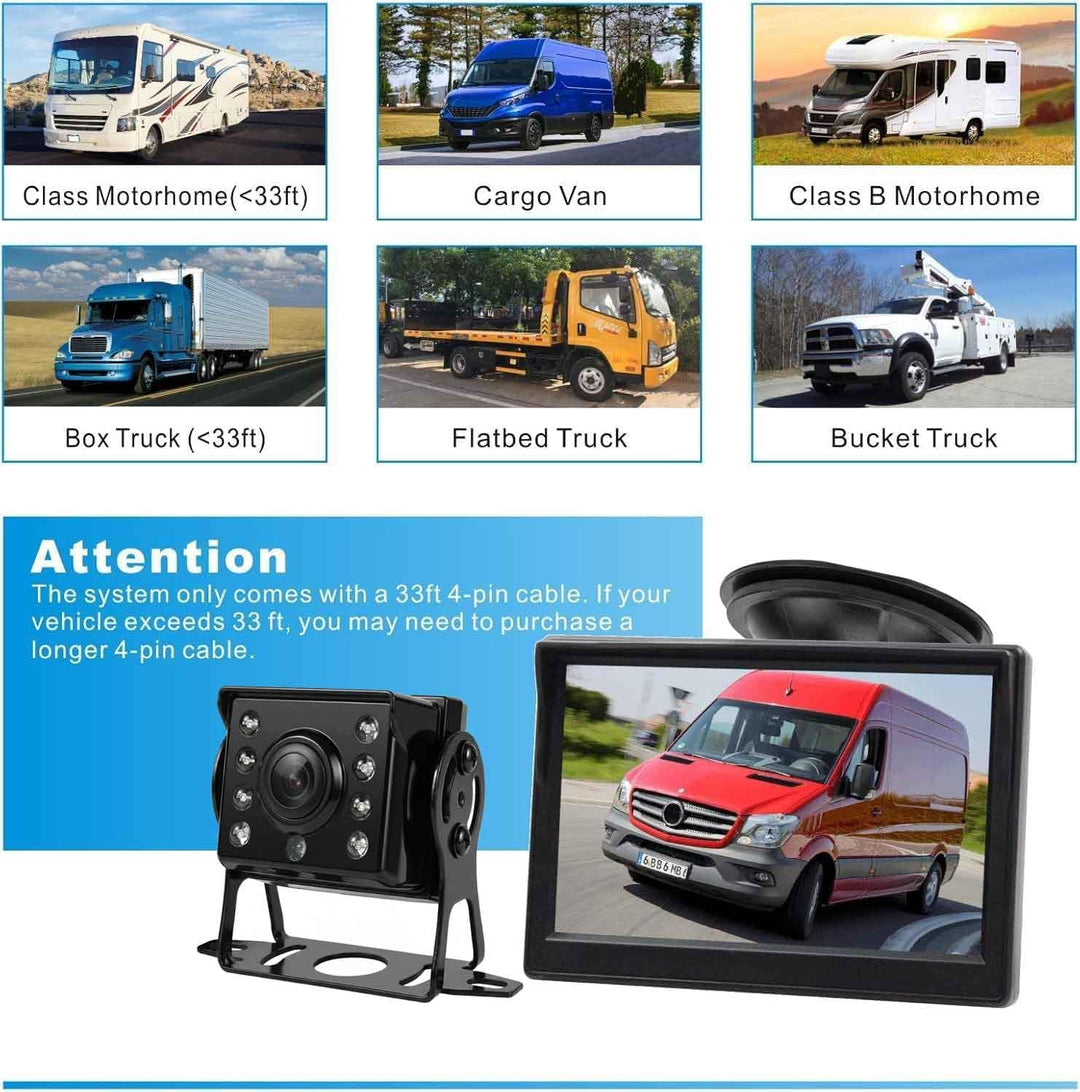 4Pin Auto-Rückfahrkamera Parkassistenzsystem, 12V-24V 5 "TFT LCD HD Farb-Rückfahrmonitor + 8 LEDs Na