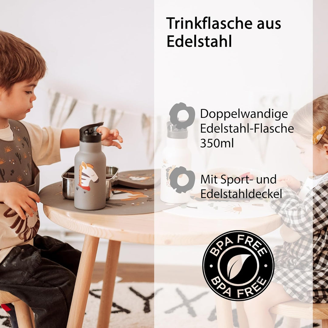 kikadu Trinkflasche Zebra Grau - Kindergeschirr, BPA-frei, mit niedlichen Aufdrucken, Fassungsvermög
