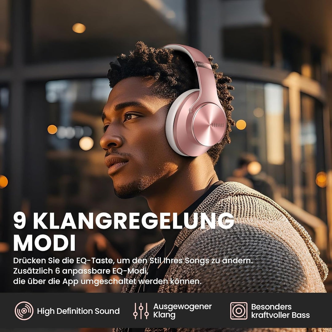 DOQAUS Bluetooth Kopfhörer Over Ear, Bis zu 90 Std Kabellose Kopfhörer mit 3 EQ-Modi, HiFi Stereo Fa