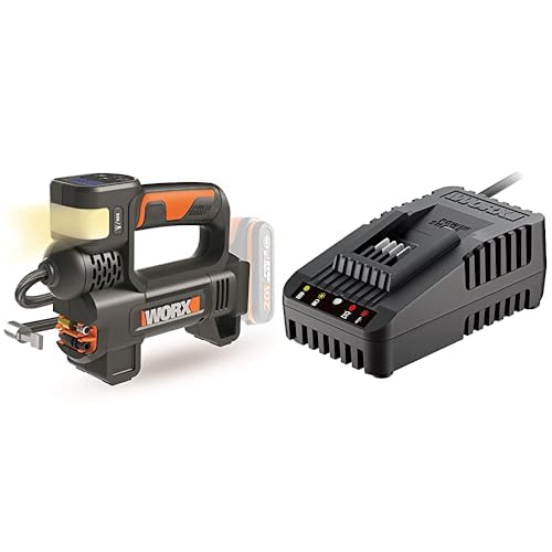 WORX 20V Akku-Multifunktions-Luftpumpe WX092.9 ohne Akku und Ladegerät, Schwarz & WA3880 Akku Ladest