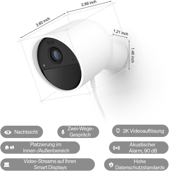 Philips Hue Secure kabelgebundene Überwachungskamera, Aussenkamera mit 2K-Videoauflösung, Videoüberw