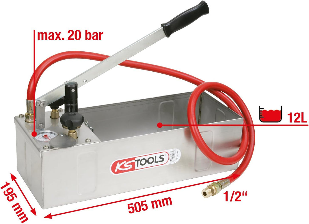 KS Tools 902.2004 Edelstahl Druck-Prüfpumpe, 12 Liter