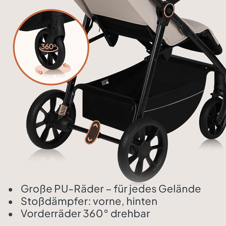 LIONELO IVA Buggy bis zu 22 kg von 6 Monaten bis 4 Jahre Schwenkbare 360° Räder Volle Stossdämpfung