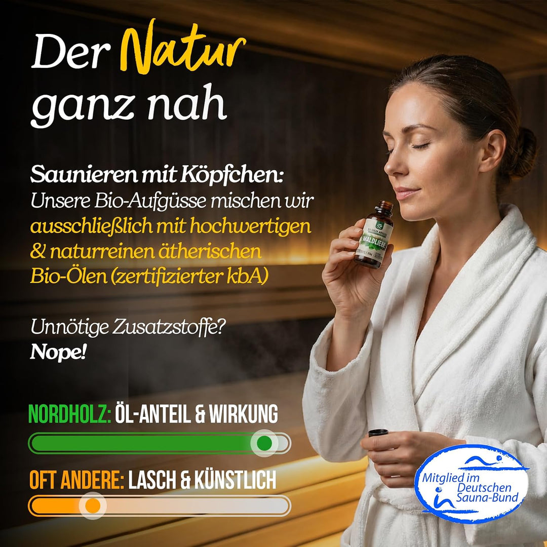 NORDHOLZ® Saunaaufguss Discovery Box 24x10ml BIO [NATURREINE ÄTHERISCHE BIO-ÖLE] Sauna Aufgussmittel