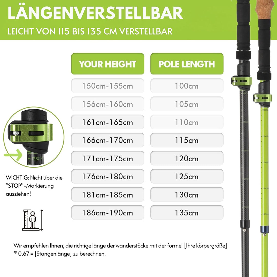 Wanderstöcke Faltbar Carbon oder Aluminium mit Korkgriff, Nordic Walking Stöcke Damen &Herren, Leich