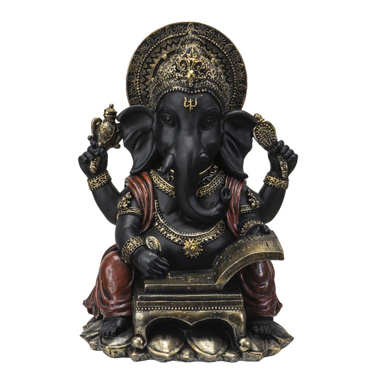 Pacific Giftware Ganesha Figur schreibt in Buch der Erkenntnis | Schwarz Buddha Deko