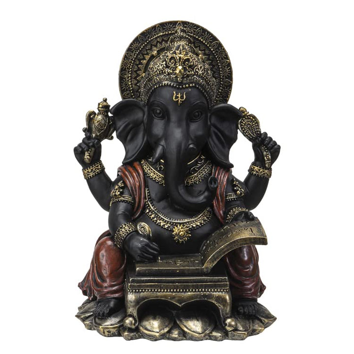 Pacific Giftware Ganesha Figur schreibt in Buch der Erkenntnis | Schwarz Buddha Deko