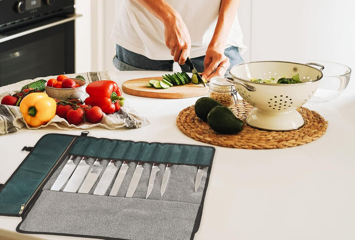 Professionelle Kochmessertasche mit schnittfestem Material, strapazierfähigem, gewachstem 16-Unzen-S