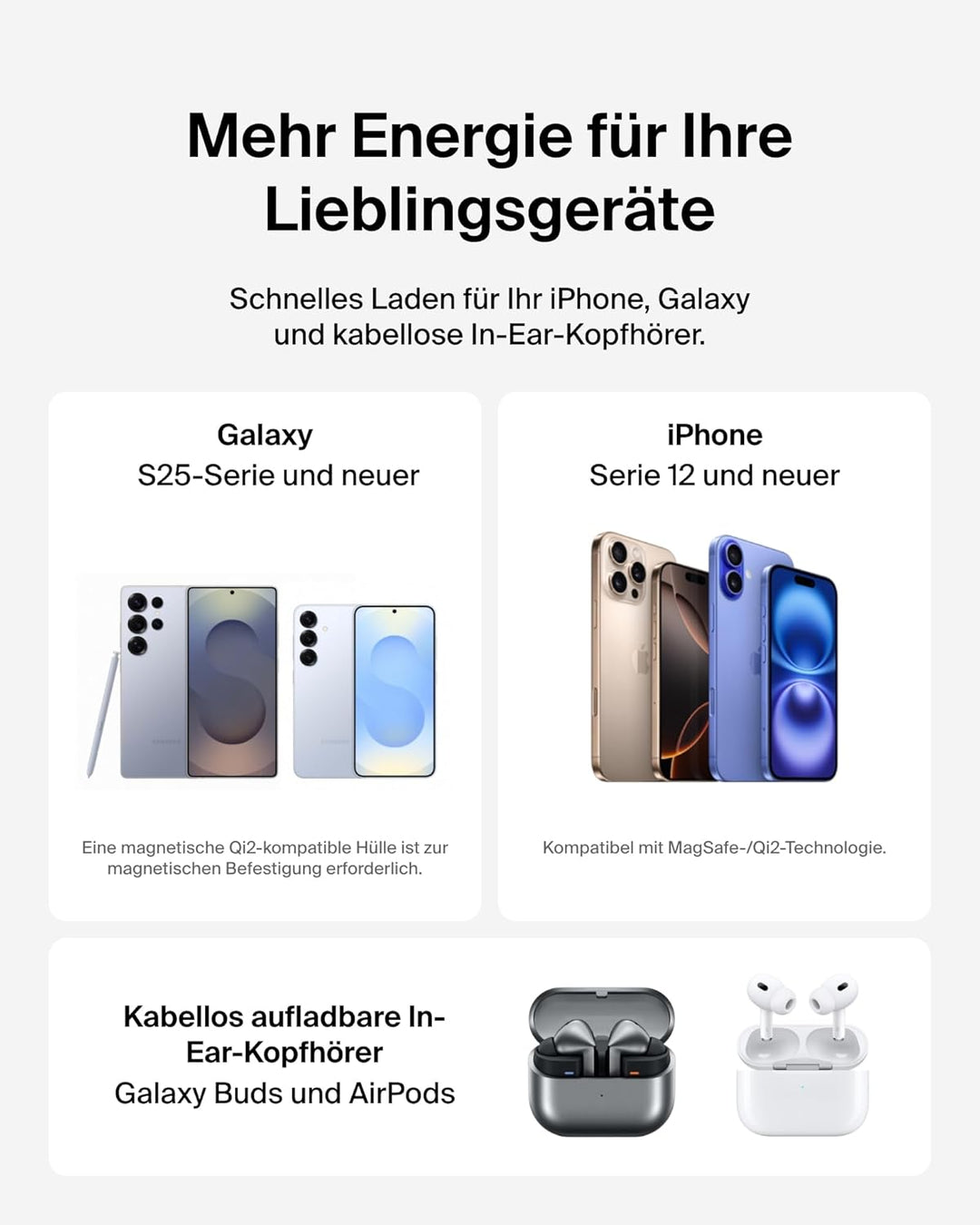 Belkin BoostCharge 2-in-1 Induktive Ladestation mit Qi2, 15W, MagSafe-kompatibles Ladegerät, Kabello