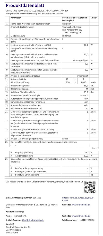 REFLEXION LED24IBT Smart LED Fernseher, LG webOSHub, 60 cm / 24 Zoll, Wohnwagen/Wohnmobil/Camping/Ca