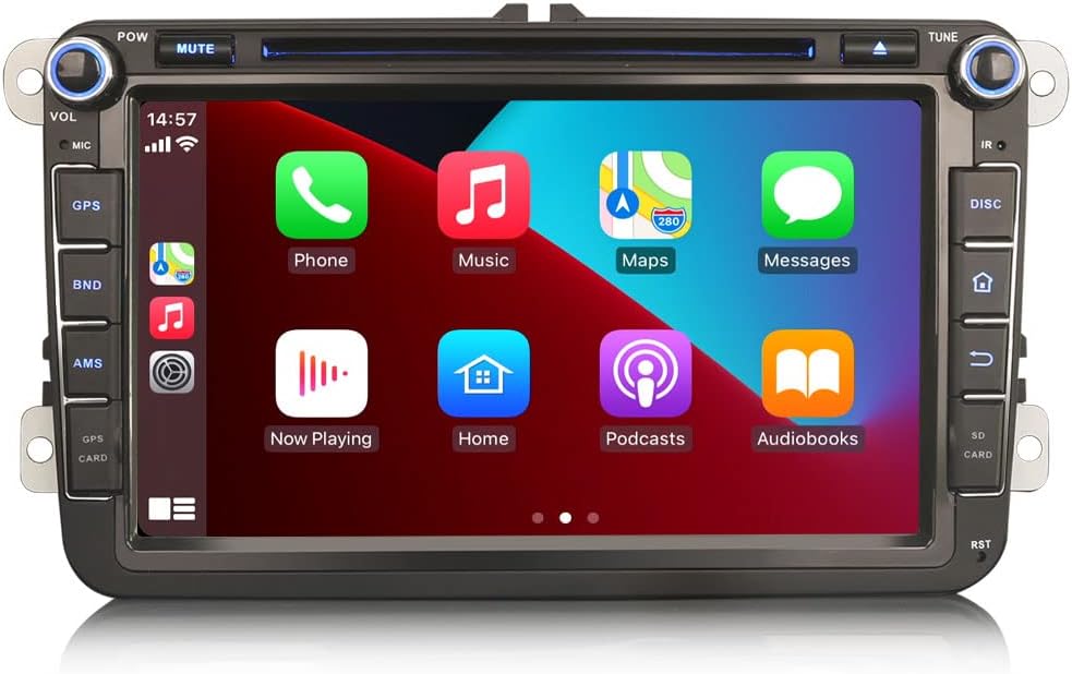 Erisin Android 14 8 Zoll 8-Kern 4GB+64GB DVD Autoradio Mit GPS Navi für VW Golf 5 Golf 6 T5 Touran P