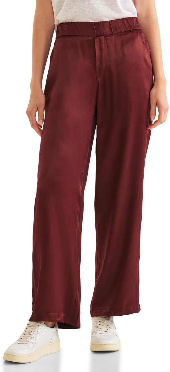 Street One Damen Loose Fit Satinhose 38W / 32L Dark Foxy Red, 38W / 32L Dark Foxy Red