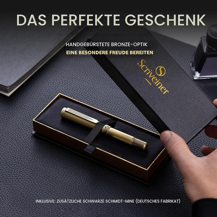Scriveiner Messing EDC Luxus Tintenkugelschreiber, schwerer Taschenstift, Handgebürstetes Finish, Co
