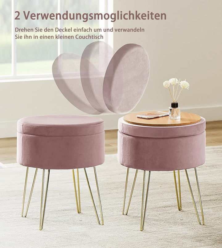 Zedelmaier Runder Sitzhocker Schminktisch Hocker Ottoman Gepolsterter Hocker Abnehmbarer Bezug Metal
