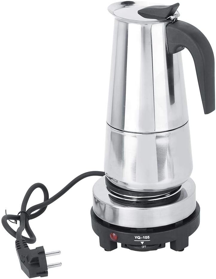 Ymiko 450ml Edelstahl Elektrokochherd Moka Herstellungskanne Espressotassenmaschine Heizungsset EU-S