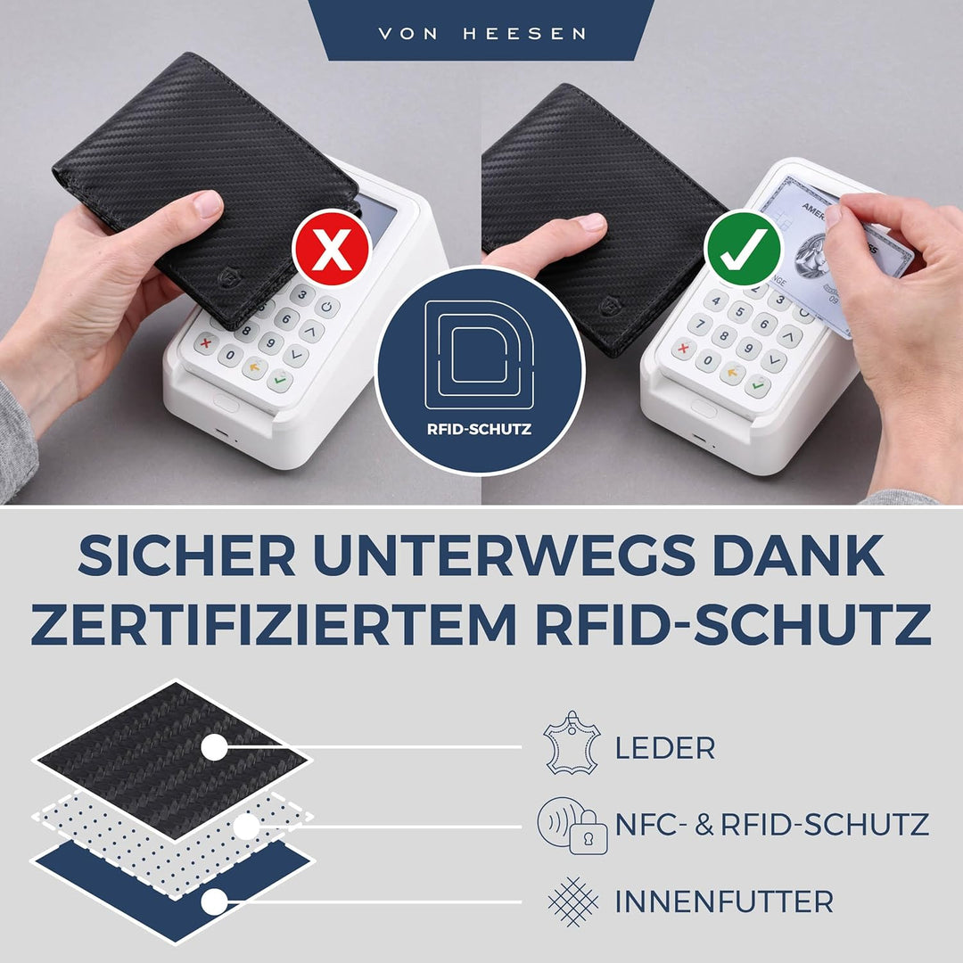 VON HEESEN Geldbörse Herren mit RFID Schutz I Geldbeutel für Männer I Münzbörse Portemonnaie Briefta