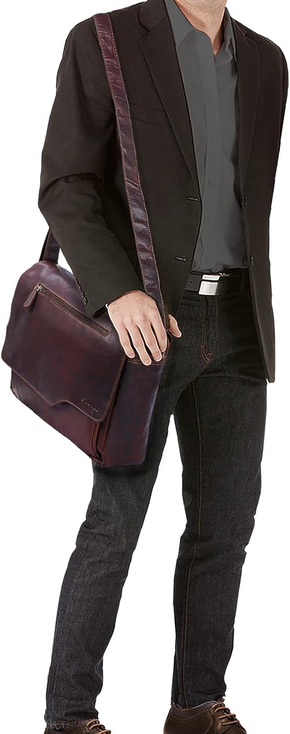 STILORD 'Marvin' Ledertasche Umhängetasche Modernes Vintage Design 15.6 Zoll Laptoptasche grosse Uni