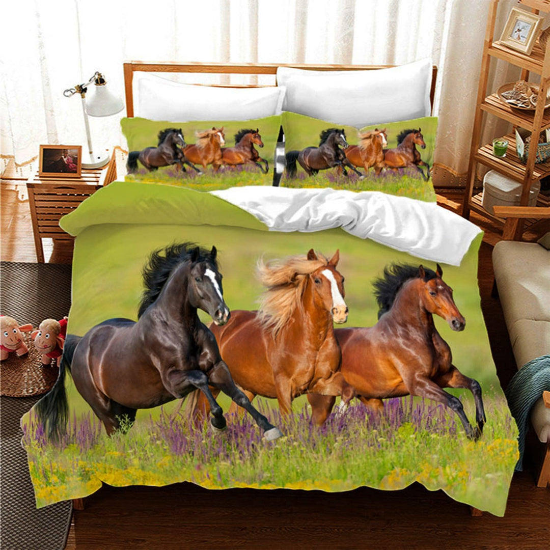 CXYXHW Bettwäsche Set 3 Teilig Bettbezüge 3D-Druck Tiere Pferd Motiv Bettbezug,Mikrofaser,Pflegeleic