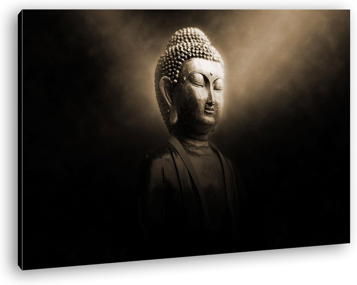 deyoli Dark Buddha Statur Format: 80x60 Effekt: Sepia als Leinwand, Motiv fertig gerahmt auf Echthol