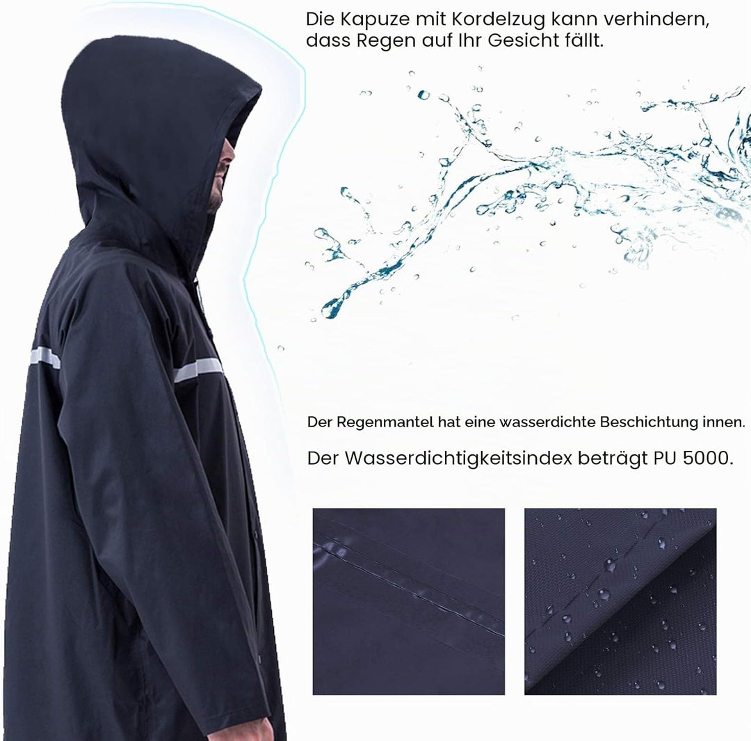 ioutdoor Regenmantel 100% Wasserdicht, der Extra Lange Regenschutz mit Taschen/Reflexstreifen/Kordel