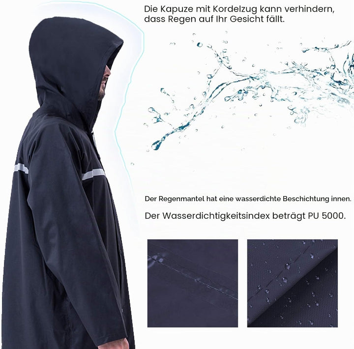 ioutdoor Regenmantel 100% Wasserdicht, der Extra Lange Regenschutz mit Taschen/Reflexstreifen/Kordel