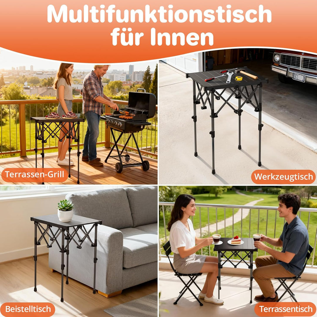 FUNYKICH Aluminium Klapptisch mit Tragetasche 50.5x41cm, X Form klappbarer Campingtisch mit 2 Höhenv