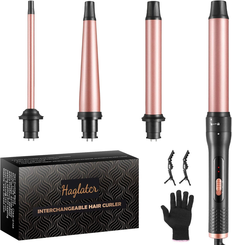 Haglater Lockenstab 4 in 1 Multifunktions Austauschbare Keramikbeschichtung Curling Iron, Lockenstäb