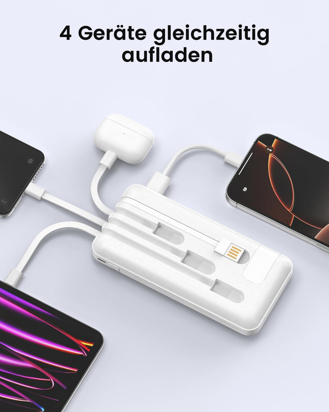 Powerbank 26800mAh 22.5W mit 4 Kabel, Power Bank USB C Schnellladefunktion mit LED Display & Halteru