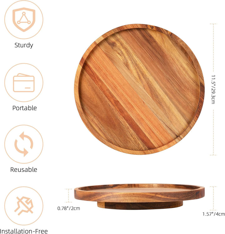 Drehbarer Organizer Lazy Susan | Rustikal Kuchen Serviertablett aus Akazien Holz 360° Drehbar | Küch