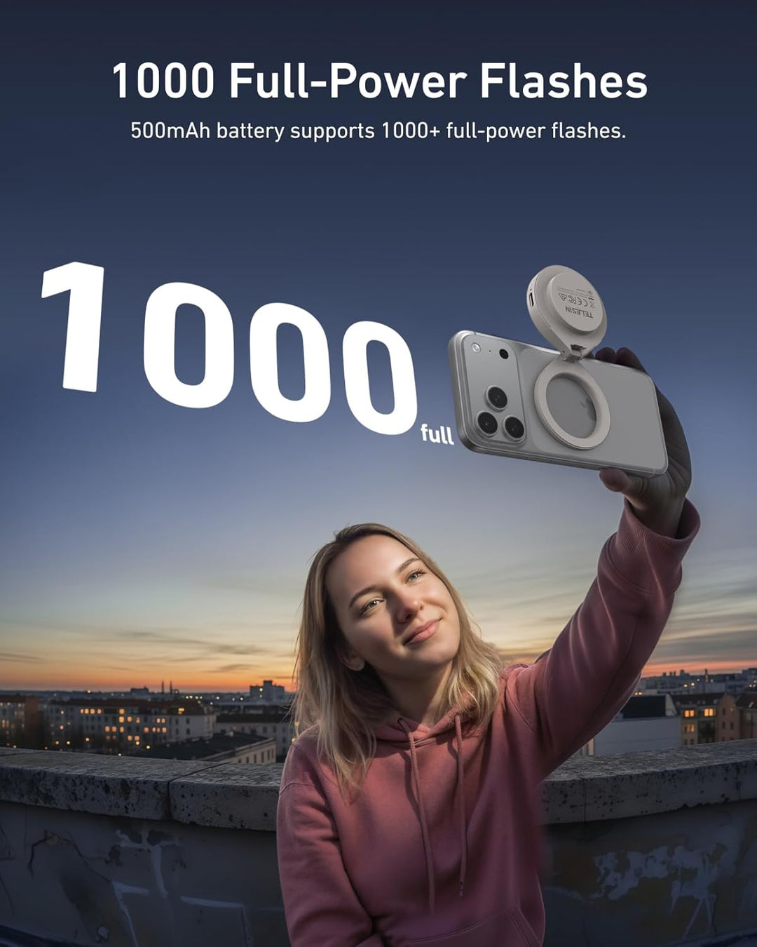 TELESIN 2-in-1 Magnetische Selfie-Leuchte mit Blitzlicht, MagSafe-kompatibel, CRI 85+, 5000 Lux Ring