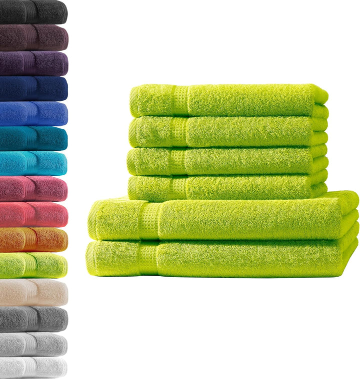 2X Duschtuch + 4X Handtuch | Apfelgrün | 100% Baumwolle Frottier | Oeko-TEX® Standard 100 | Premium