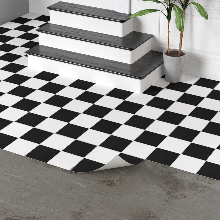 PVC Bodenbelag Selbstklebende Fliesen Schachbrettmuster 30x30 cm, Fliesenoptik Vinylboden Bodenflies