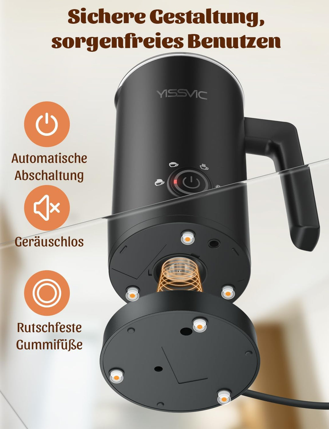 YISSVIC Milchaufschäumer Elektrisch 4-in-1 Automatischer Milchaufschäumer 500W Antihaftbeschichtung
