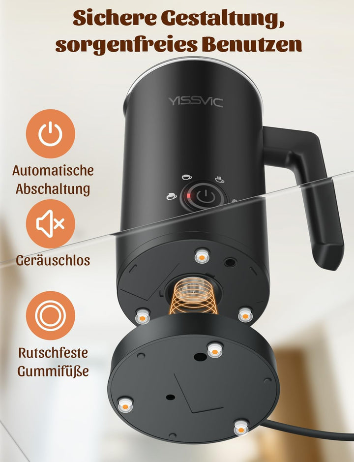 YISSVIC Milchaufschäumer Elektrisch 4-in-1 Automatischer Milchaufschäumer 500W Antihaftbeschichtung