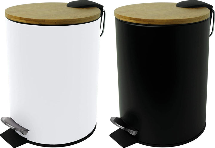 helit H2404405 - Tret-Abfallbehälter „the bamboo“, 3 Liter, mit Bambus Deckel, Behälter aus Metall,