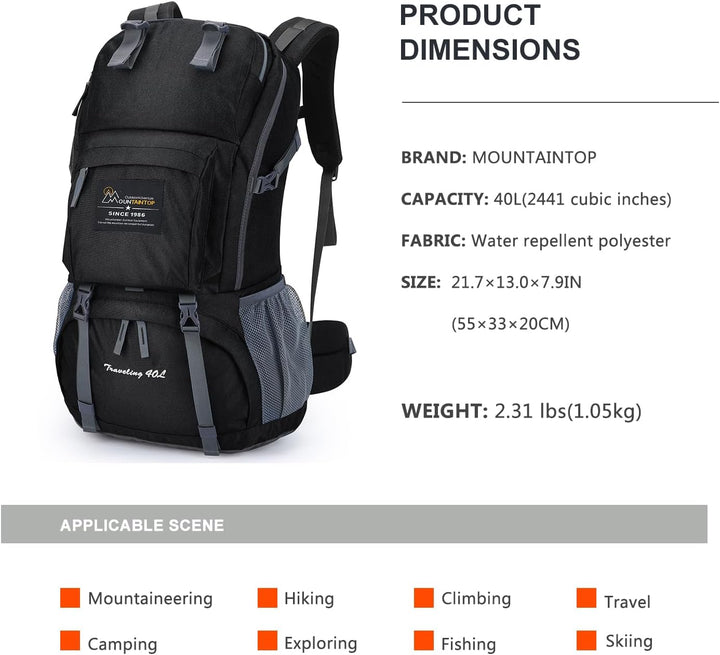MOUNTAINTOP 40L Wanderrucksack Herren Damen Trekkingrucksack Backpacker Reiserucksack Outdoor Campin