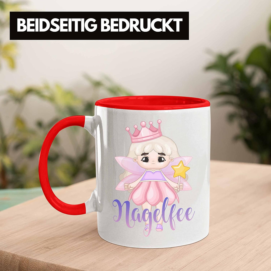 Trendation - Nagel-Fee Tasse Geschenk Nagelstudio Mitarbeiterin Gel-Nägel Spruch Süsse Grafik (Rot),