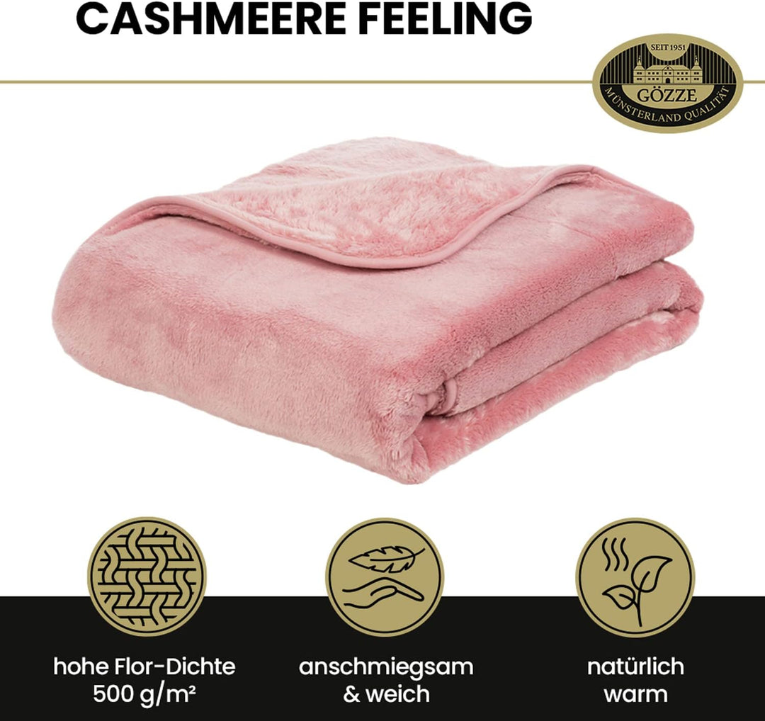 Gözze - Premium Cashmere-Feeling Wohn- und Kuscheldecke, 500 g/m², 130 x 170 cm - Altrosa Altrosa 13