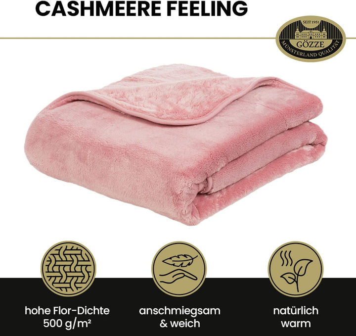 Gözze - Premium Cashmere-Feeling Wohn- und Kuscheldecke, 500 g/m², 130 x 170 cm - Altrosa Altrosa 13