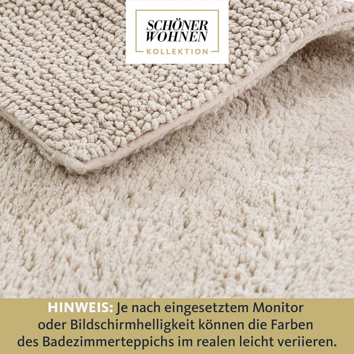 Schöner Wohnen Kollektion Badteppich 60 x 90 cm – beidseitig verwendbar – waschbar – 100% Baumwolle