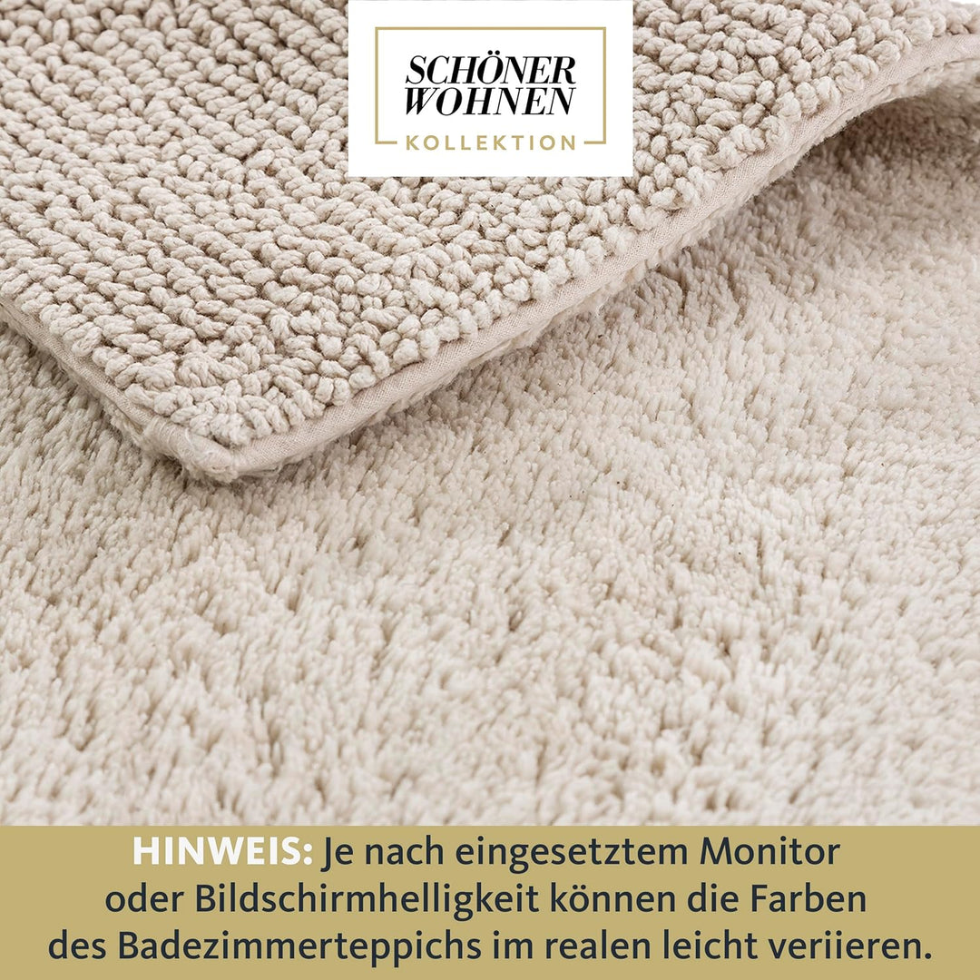 Schöner Wohnen Kollektion Badteppich einfarbig beige 40 x 60 cm – waschbare Badematte rutschfest - 1