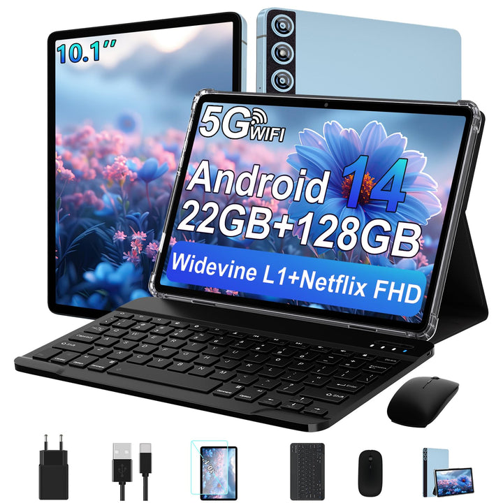 ZIOVO Android 14 Tablet, 10 Zoll, 22 GB RAM + 128 GB ROM (1 TB TF), Widevine L1/Octa-Core/2,0 GHz/5G
