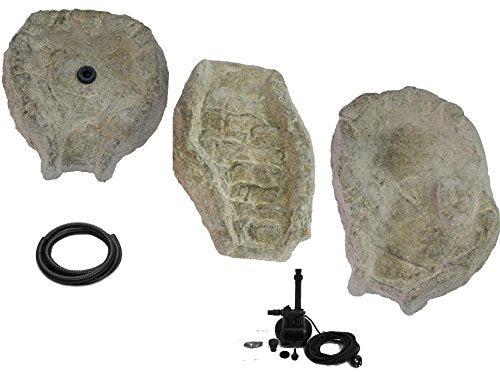 Wasserkaskaden Wasserfallset Fulda Granit Set mit Kaskade Pumpe, Grau/Grün, 130 x 42 x 50 cm, 5-teil