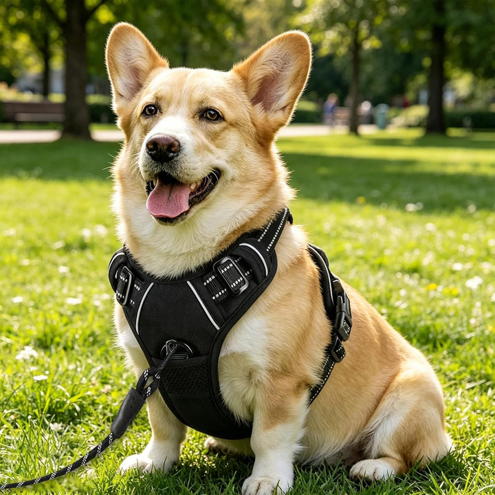 Hundegeschirr Atmungsaktiv Verstellbar mit Reflektierenden Streifen und Führungsleine für Spaziergän