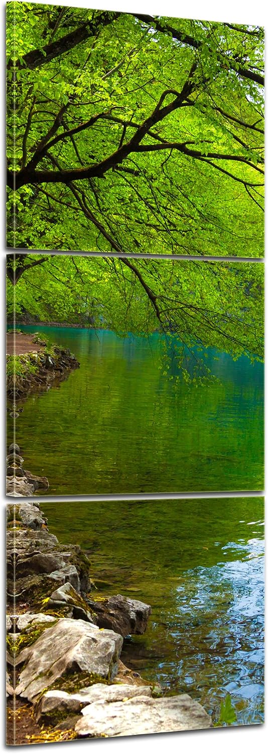 Bilderdepot24 Bild auf Leinwand | Flussufer in 30x90 cm mehrteilig als Panorama Wandbild | Wand-deko